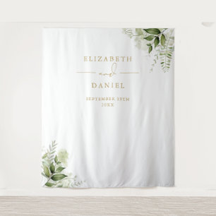 Greenery Gold Wedding Photo Booth Backdrop Tapestry