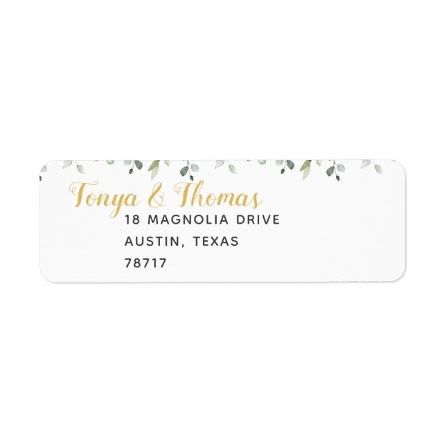 Greenery & Gold Wedding Return Address (Front)