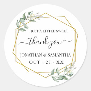 Greenery gold wedding thank you classic round sticker