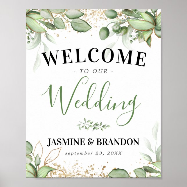 Greenery Gold Welcome Wedding Template Poster (Front)