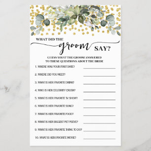 Greenery Gold What did Groom Say Shower Game Card