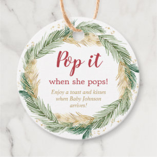 Greenery gold wreath Pop it when she pops Favour Tags