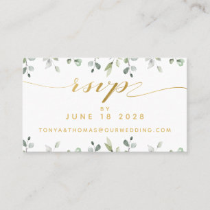 Greenery & Gold Writing Wedding Online RSVP Card