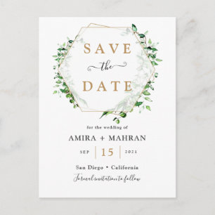 Greenery Golden Frame Save the Date Postcard