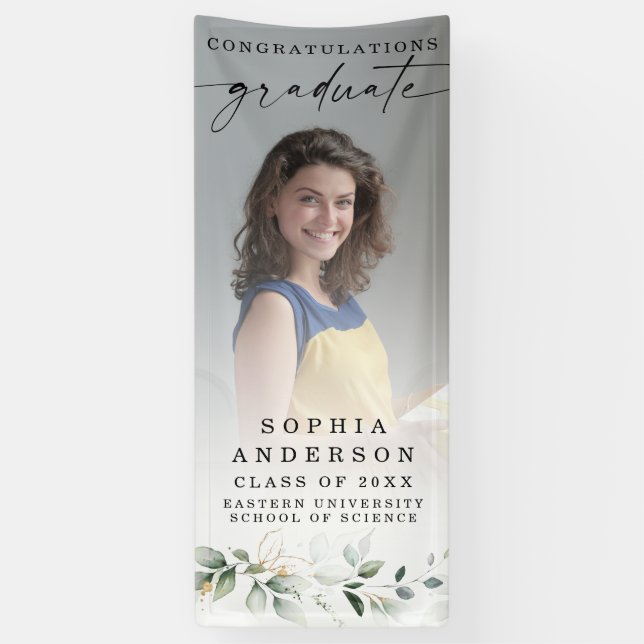 Greenery Graduation Photo Congratulations Banner (Vertical)