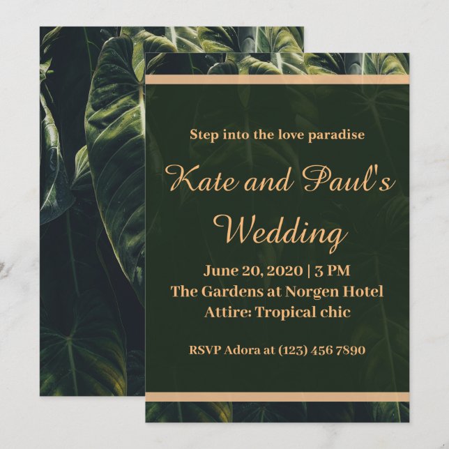Greenery Green and Gold Geometric Rustic Wedding  Card (Front/Back)