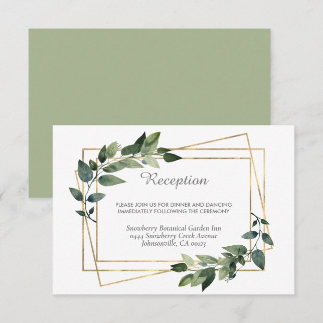 Greenery Green and Gold Geometric Rustic Wedding Enclosure Card (Front/Back)
