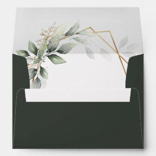 Greenery Green and Gold Geometric Rustic Wedding Envelope