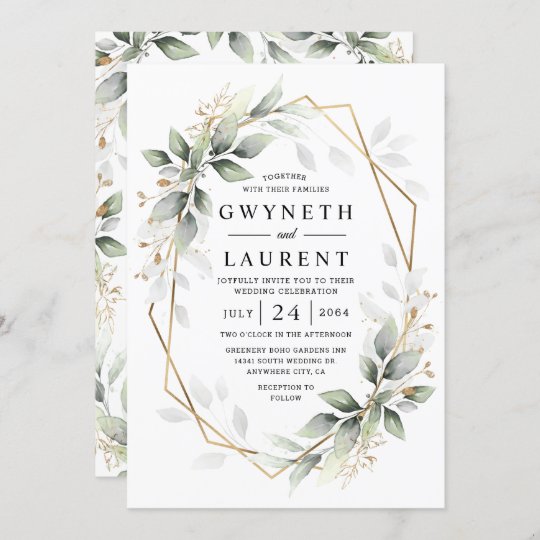 Greenery Green and Gold Geometric Rustic Wedding Invitation | Zazzle.co.uk