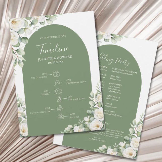 Greenery Green Botanical Floral Wedding Timeline Programme (Creator Uploaded)