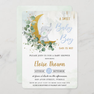 Greenery Green Elephant Sweet Baby Boy Shower  Inv Invitation