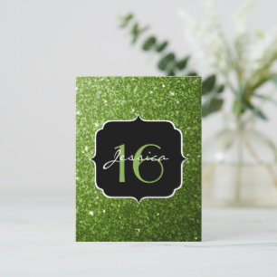 Greenery Green glitter sparkles Sweet 16 Postcard