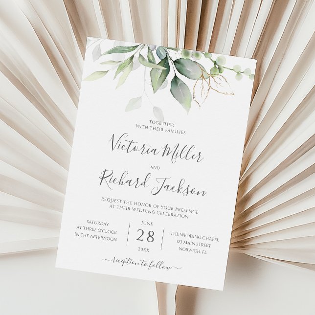 Greenery Green Gold Geometric Rustic Wedding Invitation (Creator Uploaded)