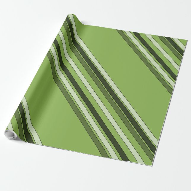 Greenery Green Horizontal Stripes Pattern Elegant Wrapping Paper (Unrolled)