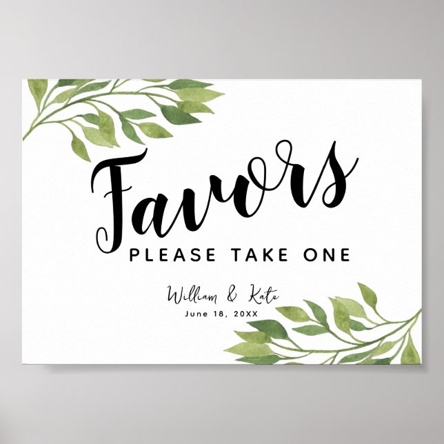 greenery green leaf Favours party or wedding sign (Front)