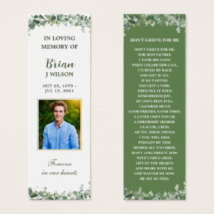 Greenery Green Photo Funeral Memorial Bookmark
