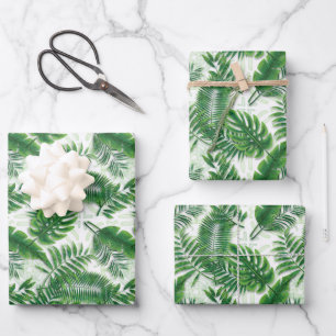 Greenery Green Tropical Leaves Pattern Wrapping Paper Sheet
