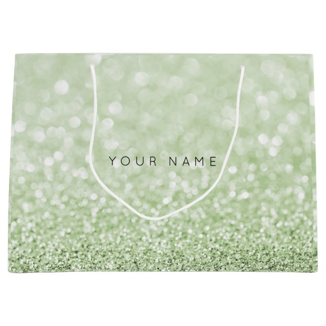 Greenery Green White Glitter Favor Gift Bag (Front)