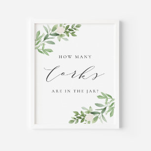 Greenery Grey How Many Corks Are in The Jar Game Poster