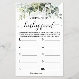 Greenery Guess the Baby Food Shower Game Card