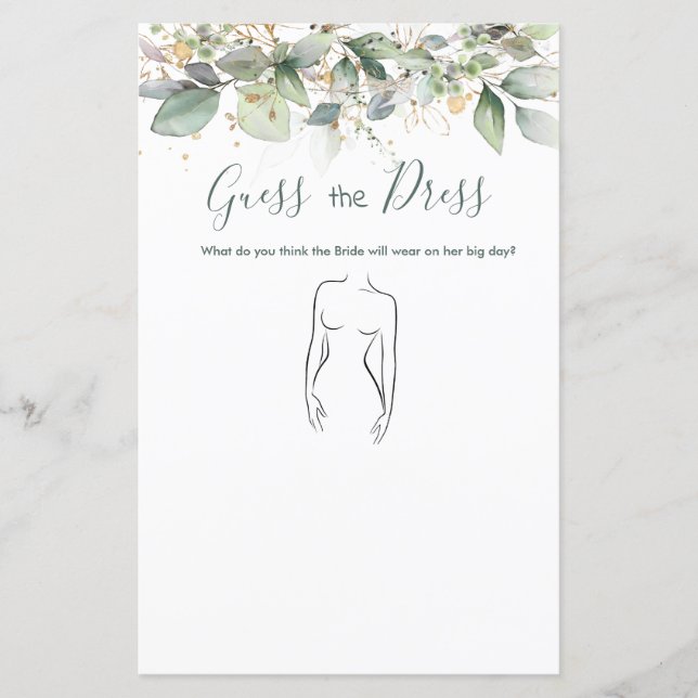 Greenery Guess The Dress Bridal Shower Game (Front)