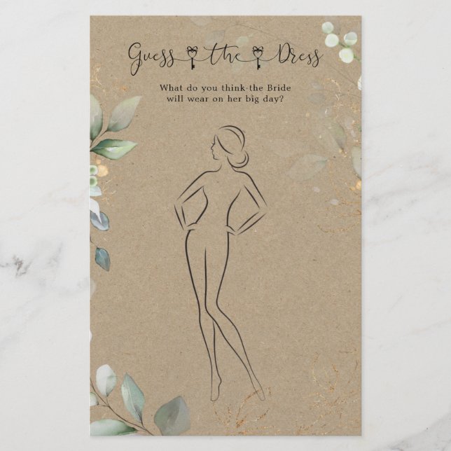 Greenery Guess The Dress Bridal Shower Game (Front)