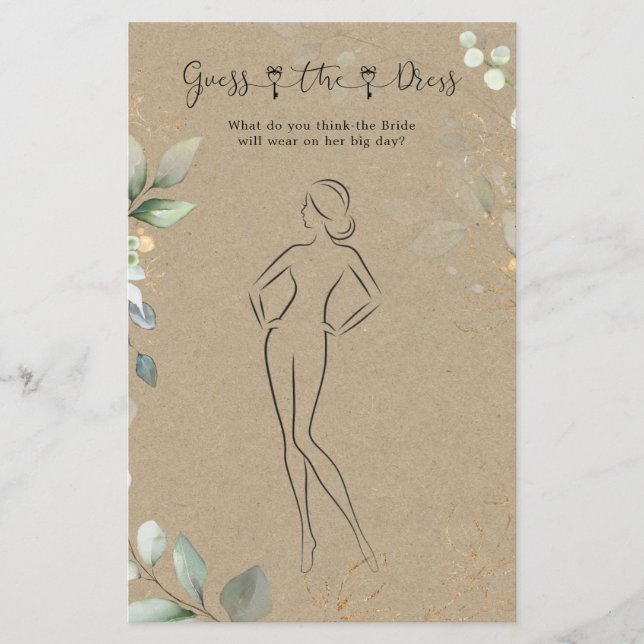 Greenery Guess The Dress Bridal Shower Game Flyer (Front)