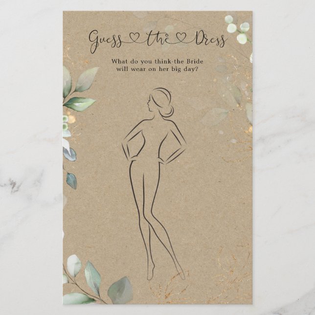 Greenery Guess The Dress Bridal Shower Game Flyer (Front)