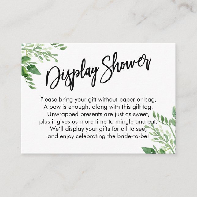 Greenery Handwriting Display Bridal Shower Gift Enclosure Card (Front)