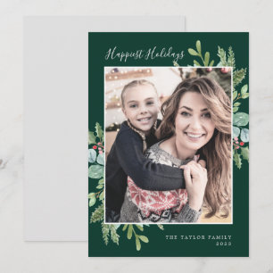 Greenery Happiest Holidays Green Photo Holiday Card