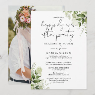 Greenery Happily Ever After Eloped Wedding Photo Invitation