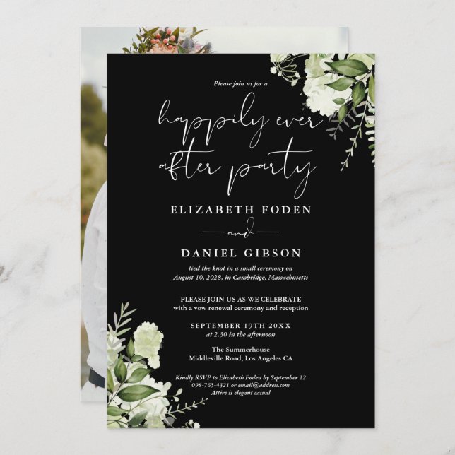 Greenery Happily Ever After Eloped Wedding Photo Invitation (Front/Back)