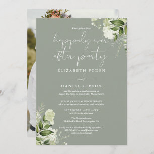 Greenery Happily Ever After Eloped Wedding Photo Invitation