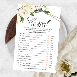 Greenery He Said She Said Bridal Shower Game Flyer