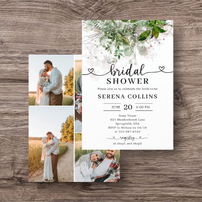 Greenery Heart Calligraphy Photo Bridal Shower Flyer (Creator Uploaded)