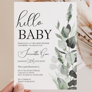 Greenery Hello Baby Baby Shower Invitation
