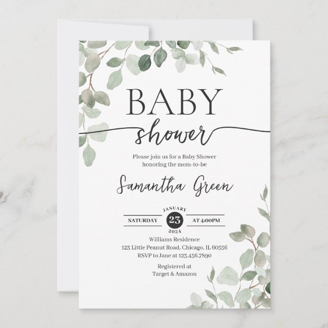 Greenery Hello Baby Baby Shower Invitation (Front)
