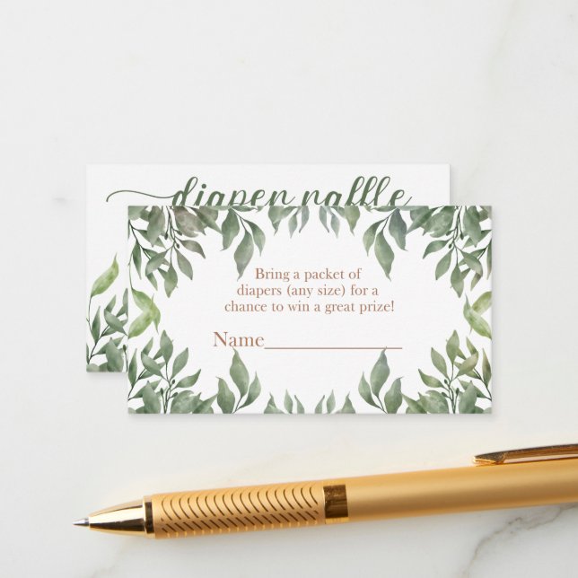 Greenery Highland Cow diaper raffle Enclosure Card (Front/Back In Situ)