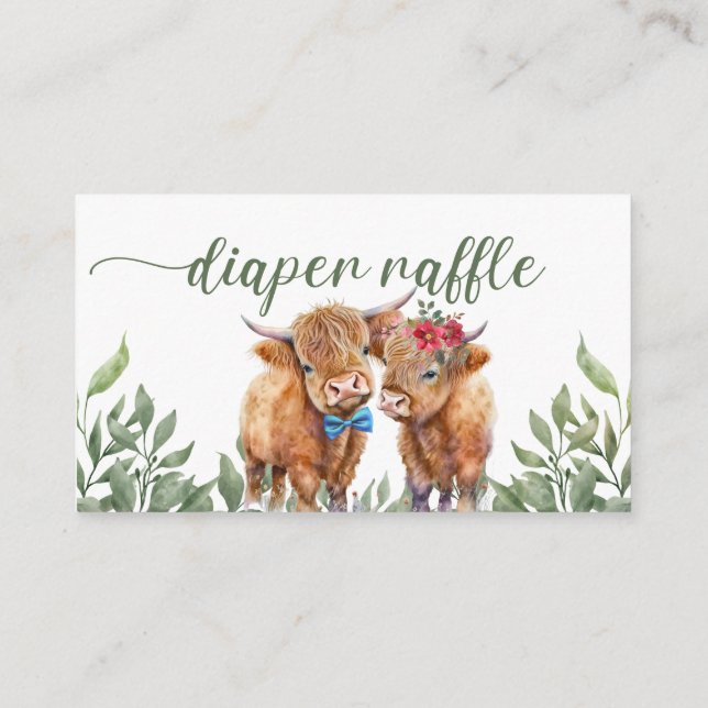 Greenery Highland Cow diaper raffle Enclosure Card (Back)