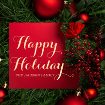 Greenery Holly & Berries Gold Typography Family