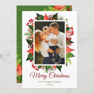 Greenery Holly Berries Merry Christmas Photo Holiday Card