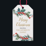 Greenery holly red gold watercolor Christmas Gift Tags<br><div class="desc">For more advanced customisation of this design,  simply select the "Customise It" button above!</div>