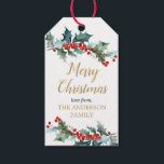 Greenery holly red gold watercolor Christmas Gift Tags<br><div class="desc">For more advanced customisation of this design,  simply select the "Customise It" button above!</div>