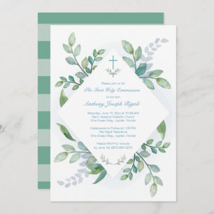 Greenery Holy First Communion Invitation