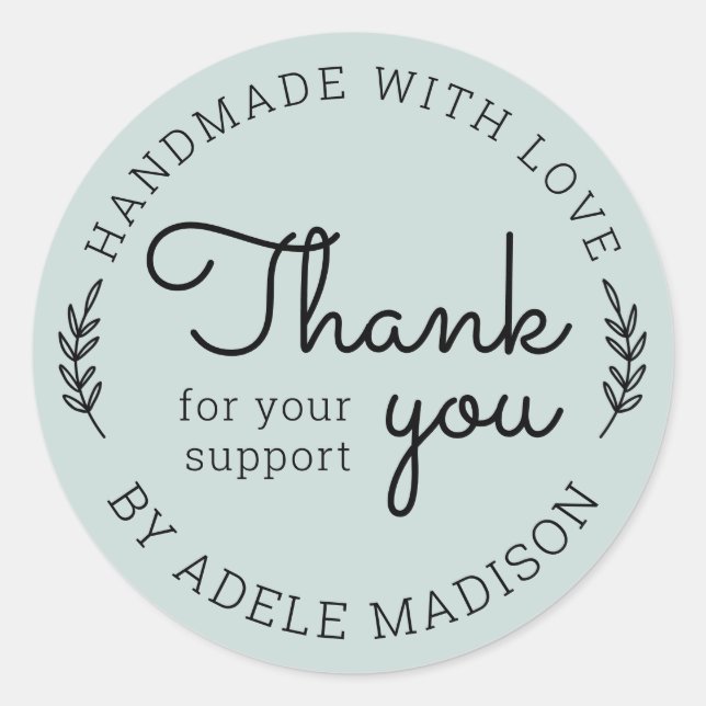Greenery Homemade With Love Thank You Classic Round Sticker (Front)
