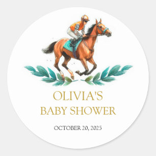 Greenery Horse Race Shower classic round sticker