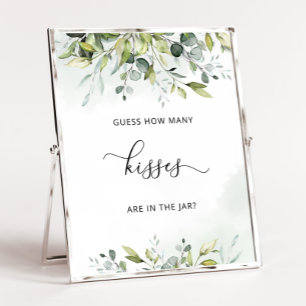 Greenery how many kisses bridal shower game poster