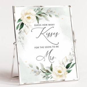Greenery how many kisses bridal shower game poster