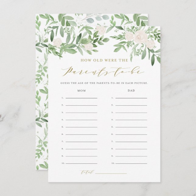 Greenery How Old Were the Parents Baby Shower Game Enclosure Card (Front/Back)