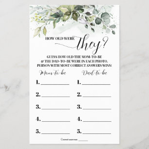 Greenery How old were They Baby Shower Game Card